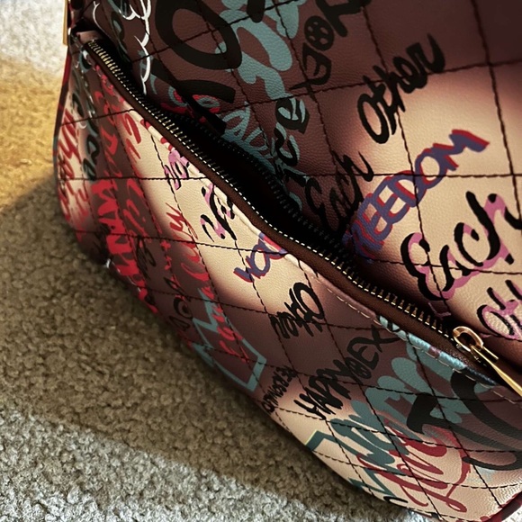 Graphic design multicolored backpack, purse, and matching wallet set - Picture 2 of 9